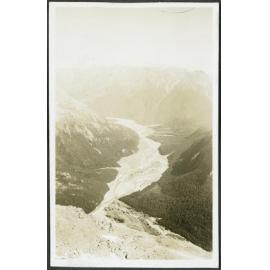 Waimakariri River from Mt. Campbell. Carrington Camp in foreground