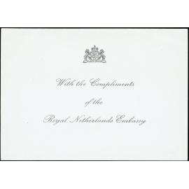 With the Compliments of the Royal Netherlands Embassy.