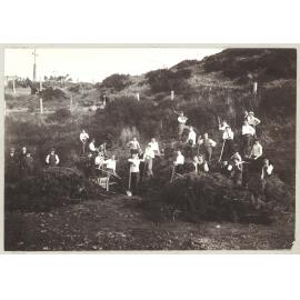 V.U.C. Excavating Tennis Courts at Kelburn site 1906