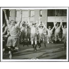 Weir residents doing a haka in Brodie helmets (1/2)