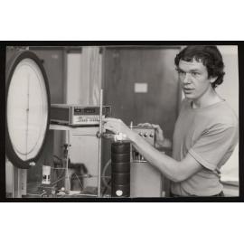 Stephen Henderson measuring the pressure of a water sample