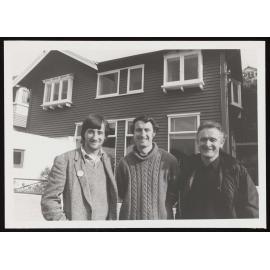 Three chaplains standing outside of Ramsey House