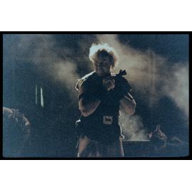 One actor on stage during outdoor production of "Macbeth" in February 1983 (b)