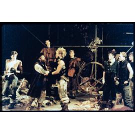 A group of actors during a scene of the outdoor production of 'Macbeth" in February 1983