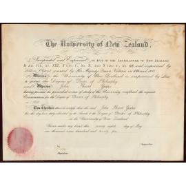University of New Zealand PhD certificate - John Stuart Yeates