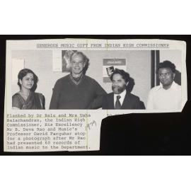 Mrs Usha Balachandran, Music Professor David Farquhar, Indian High Commissioner, His Excellency Mr B. Deva Rao and Dr Balu