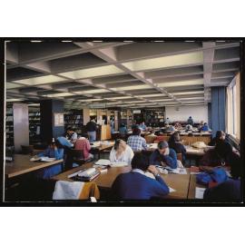 Students studying at tables in the Rankine Brown Library