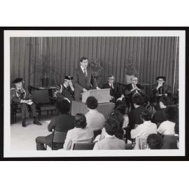 The Minister of Immigration, Mr Aussie Malcom, delivering the graduation address (1)