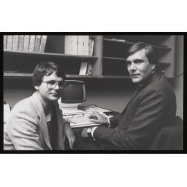 Dr Dennis Nelson and Mr Peter Thompson with the new Data General Computer in 1986