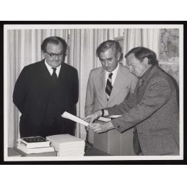 Chancellor Mr K.B. O'Brien, VC Dr D.B.C. Taylor and Editorial Fellow, Mr Tom Lysaght