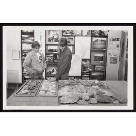 Daniel Giddens and Peter Harrahan look at Geology display