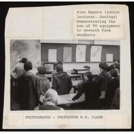 Alan Eggers (junior lecturer, Geology) demonstrating the use of TV equipment to seventh form students