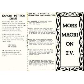 More Maori on T.V., Māori Television petition pamphlet, 1978