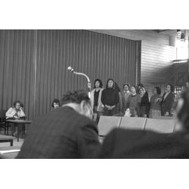 Te Reo Māori Society members sing waiata as part of Te Rā o te Reo Māori 1973