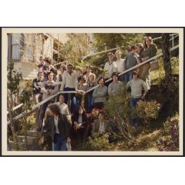 Class photograph on stairway Kelburn Parade 1979[?]