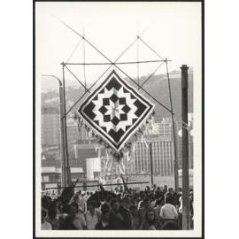 Fabric banner at Sun Festival on Wellington waterfront