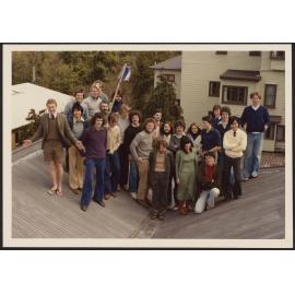 John Daish with group of students during Bastille Day celebrations