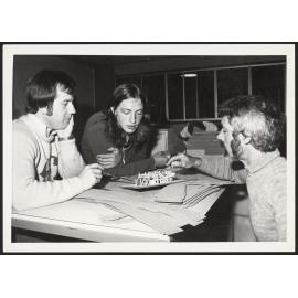 Campbell Pope explaining model to John Daish and student.