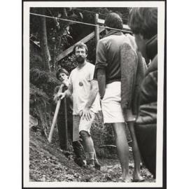 Ian Athfield and students on work site