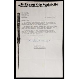 Letter from Whina Cooper to NZUSA president Alick Shaw