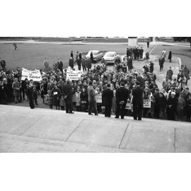Campaign for Nuclear Disarmament protest march at Parliament steps