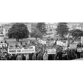 Students protest against university fee increases at Parliament steps