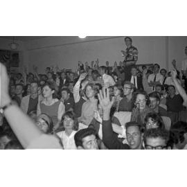 Crowded room at Victoria University Students' Association meeting on fee increases