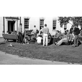 Weir House residents playing music on the lawn 