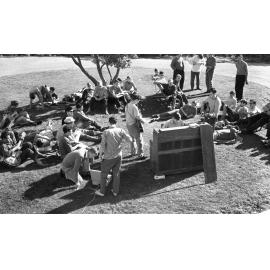 Weir House residents playing music on the front lawn