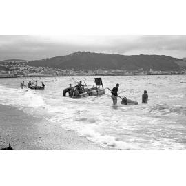 Weir residents aboard rafts in Oriental Bay