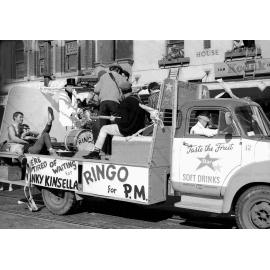 Band on float for the annual student procession through Wellington