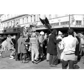 Crowds of students on Manners Street at the annual procession through Wellington