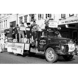 Graduate float for the annual student procession through Wellington