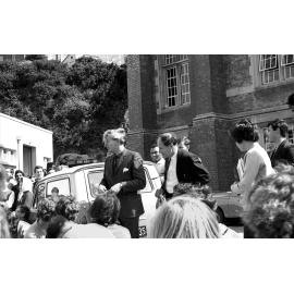 Lecturers Tony Taylor and Colin Aikman at the weekly student forum 