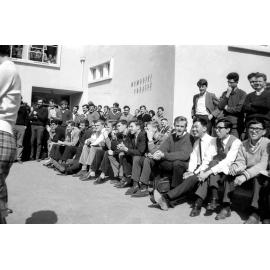 Students sitting outside Student Union Building at the weekly student forum