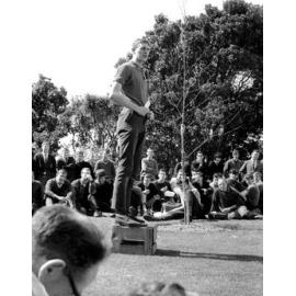 Russell Campbell [?] at the weekly student forum