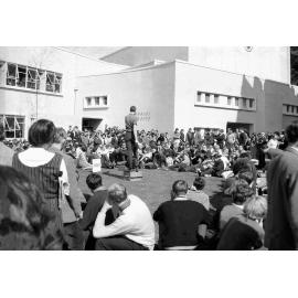 Students gathered outside the Student Union at the weekly student forum