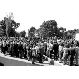 Students gathered outside for the weekly student forum