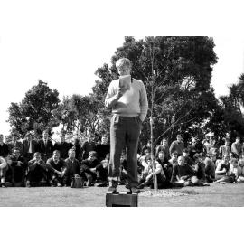 Tony Haas speaking at the weekly student forum