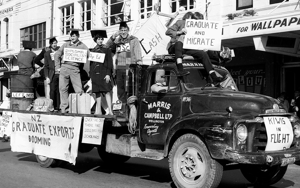 Graduate float for the annual student procession through Wellington, May 1965.